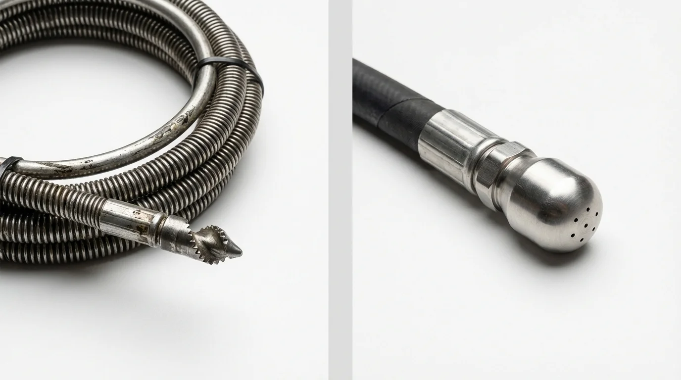 Drain snake cable and hydro jetting nozzle used for drain cleaning in Cologne, MN