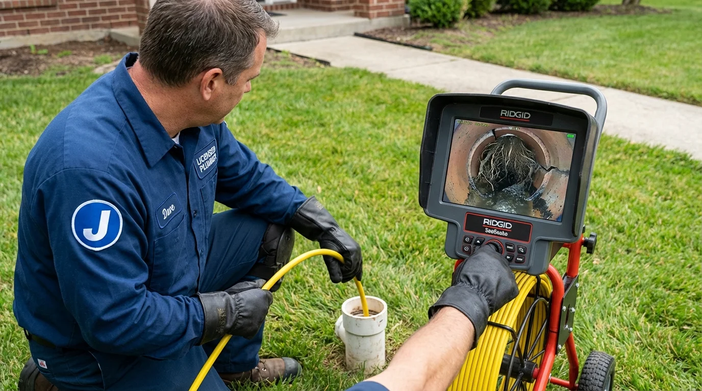 Sewer camera inspection being performed by Johns Plumbing LLC in Cologne