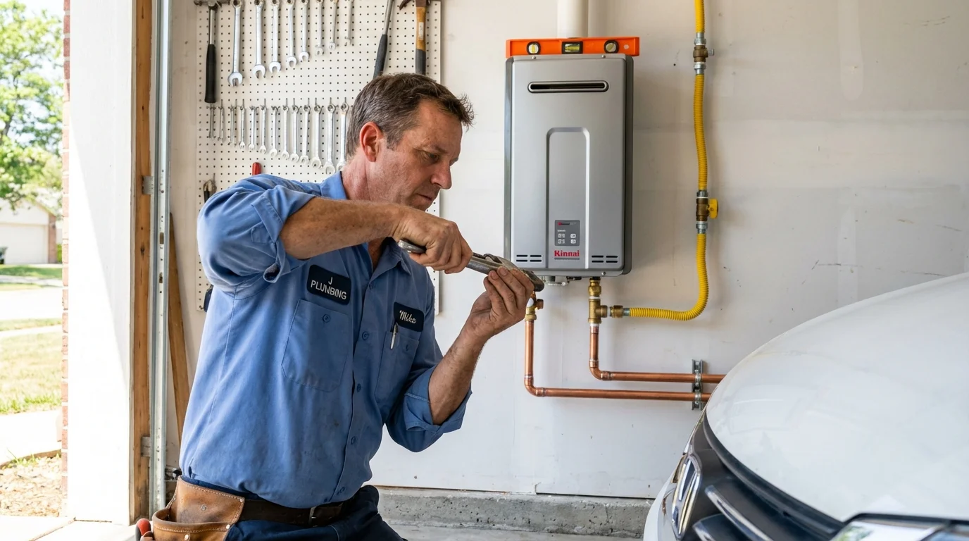 Tankless water heater installation by a Johns Plumbing LLC plumber in Cologne